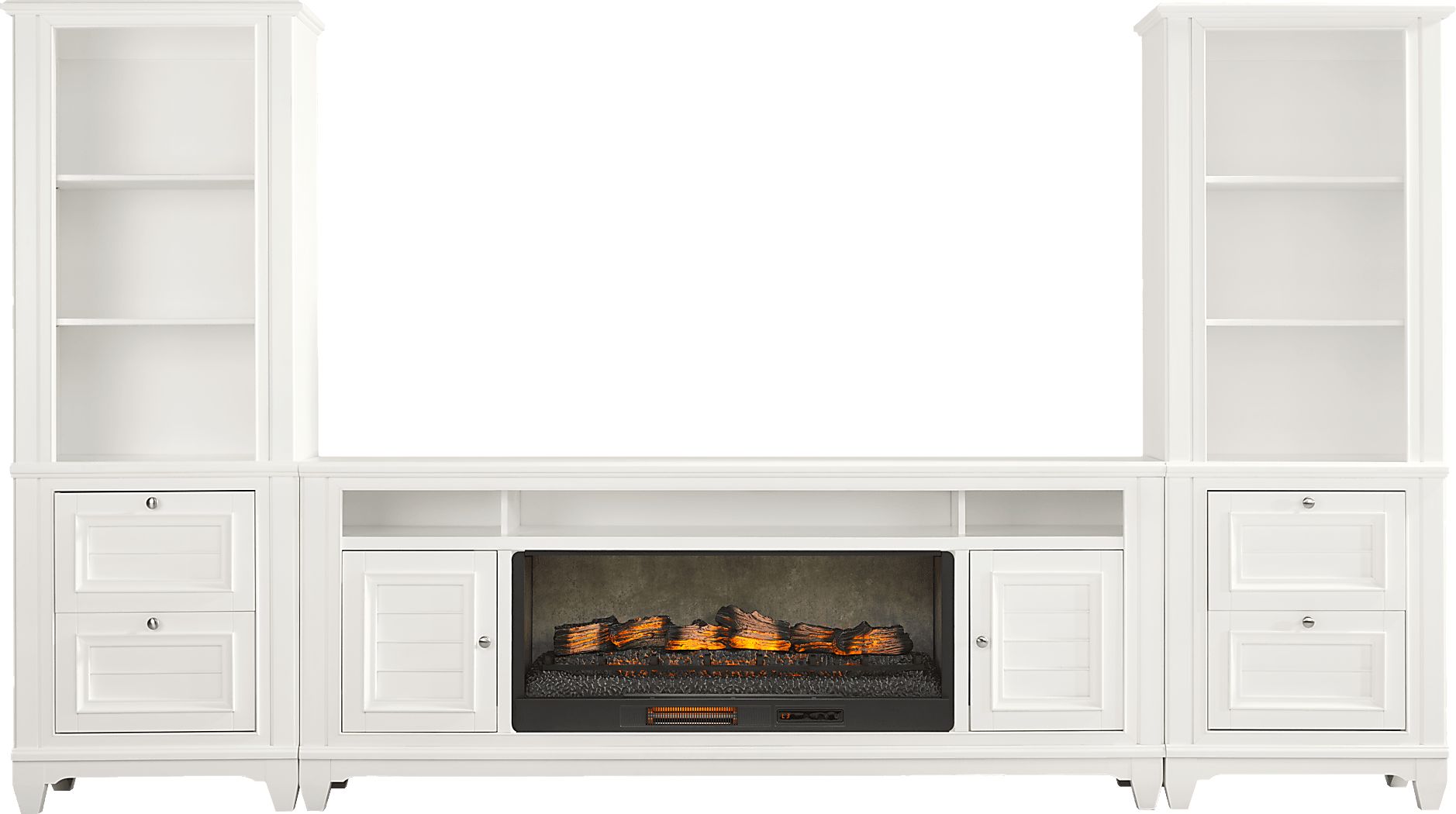 Hilton Head White 4 Pc Wall Unit with 82 in. Console and Electric Log Fireplace