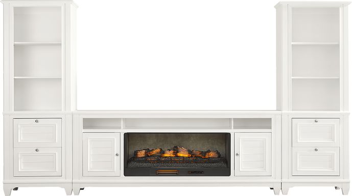 Hilton Head White 4 Pc Wall Unit with 82 in. Console and Electric Log Fireplace
