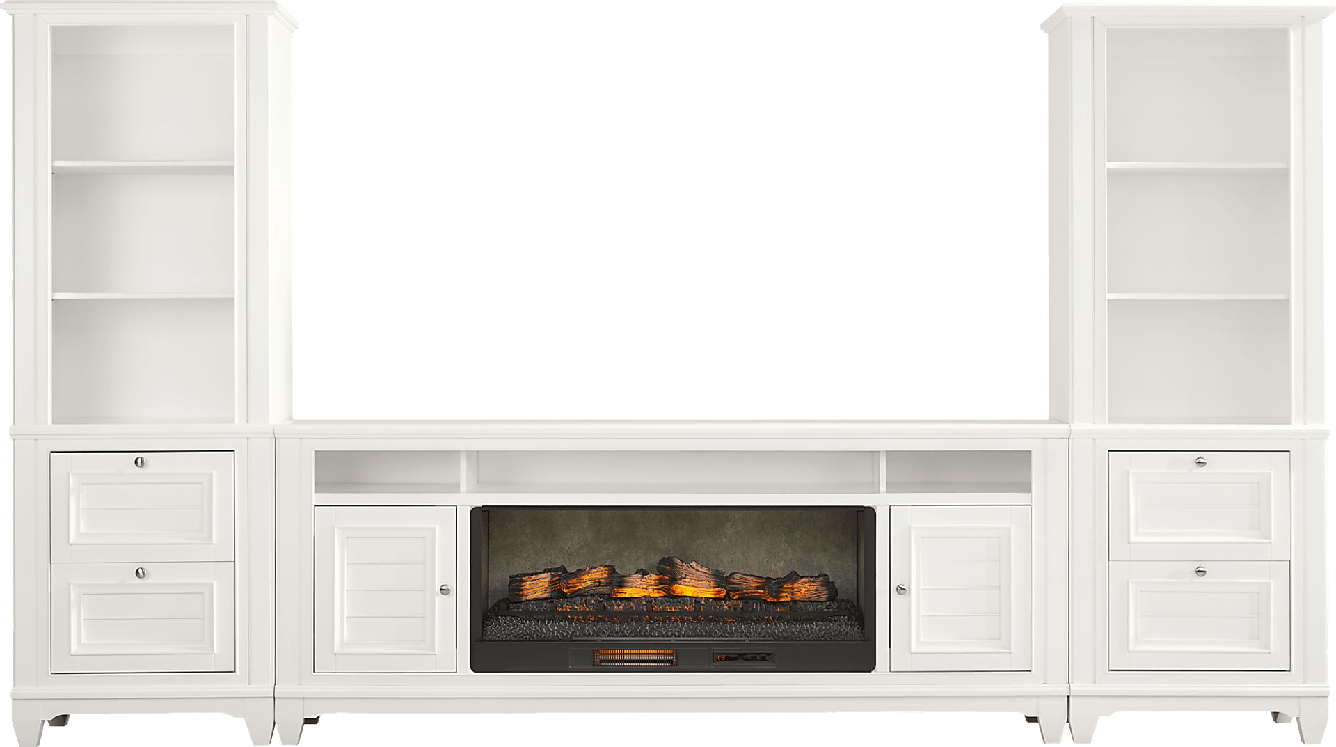 Hilton Head White 4 Pc Wall Unit with 82 in. Console and Electric Log Fireplace - Image 1