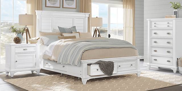 Hilton Head White 3 Pc King Panel Bed with Storage - Thumbnail - Image 2