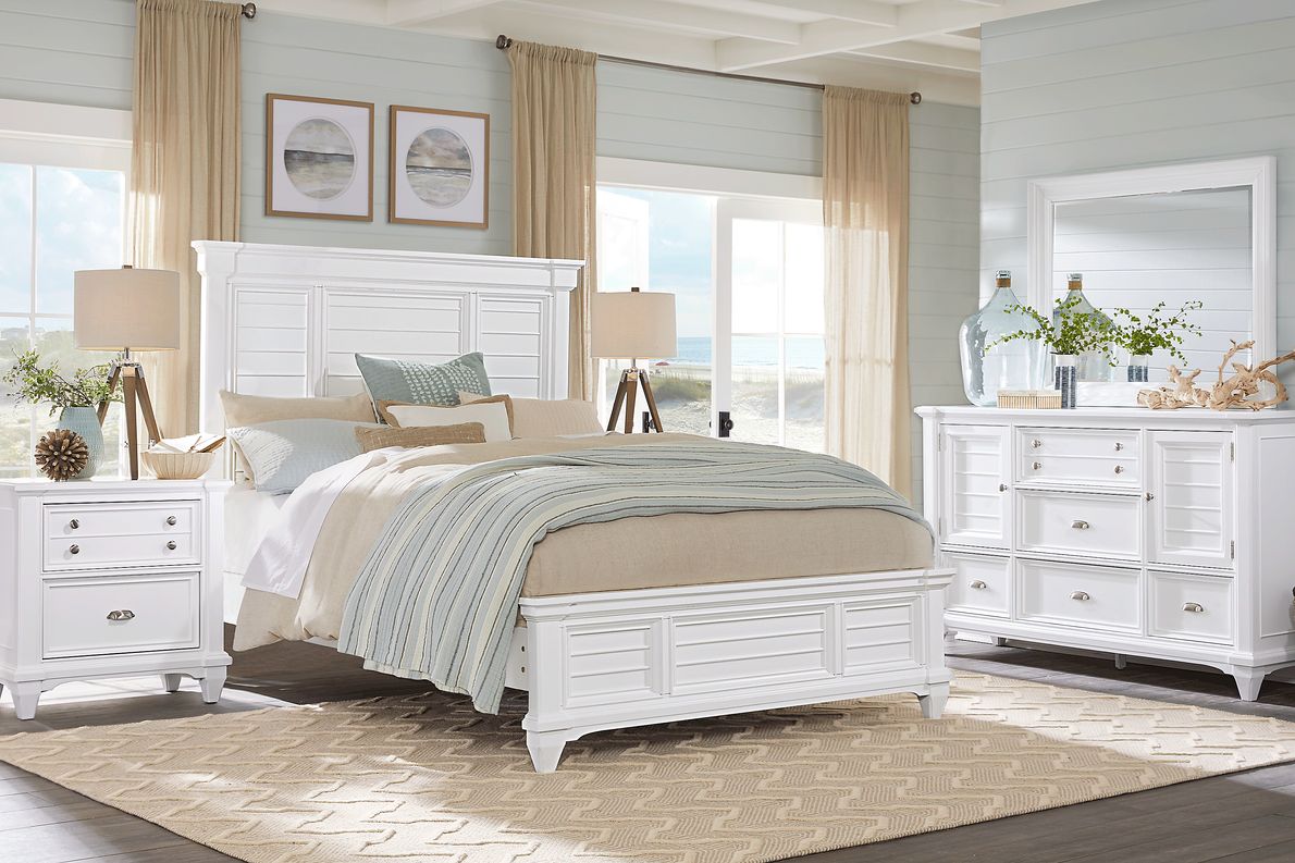 Hilton Head 5 Pc White Colors,White Queen Bedroom Set With Mirror, 3 Pc  Queen Panel Bed, Door Dresser - Rooms To Go