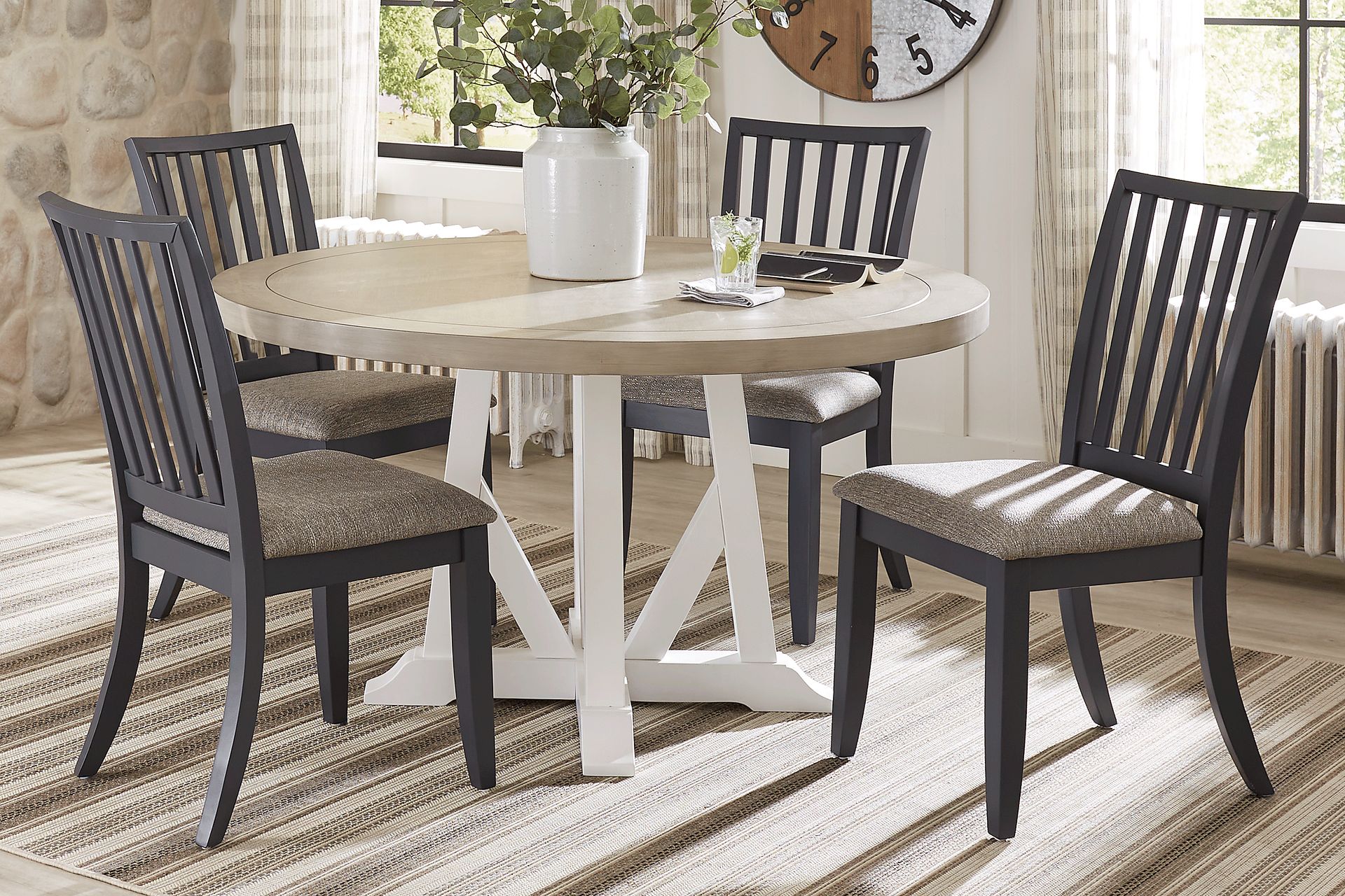 Hilton Head White 5 Pc Round Dining Room with Graphite Chairs - Image 1