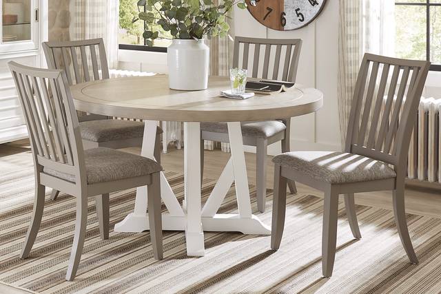 Hilton Head White 5 Pc Round Dining Room with Gray Chairs - Thumbnail - Image 1
