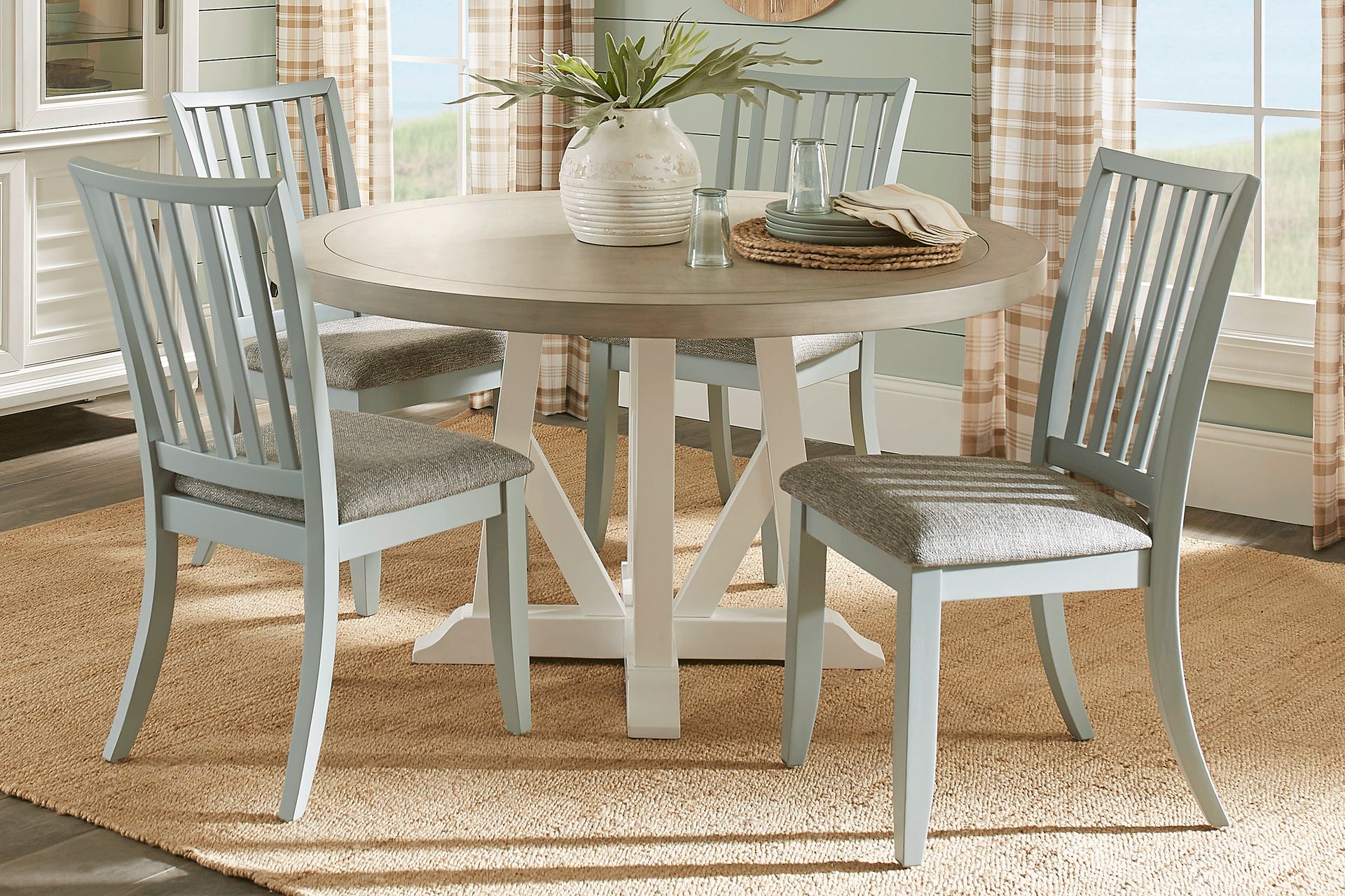 Hilton Head White 5 Pc Round Dining Room with Mint Chairs - Image 1
