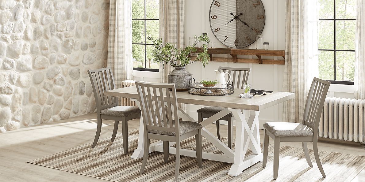 Hilton Head 5 Pc White Colors,White Gray Dining Room Set With Trestle