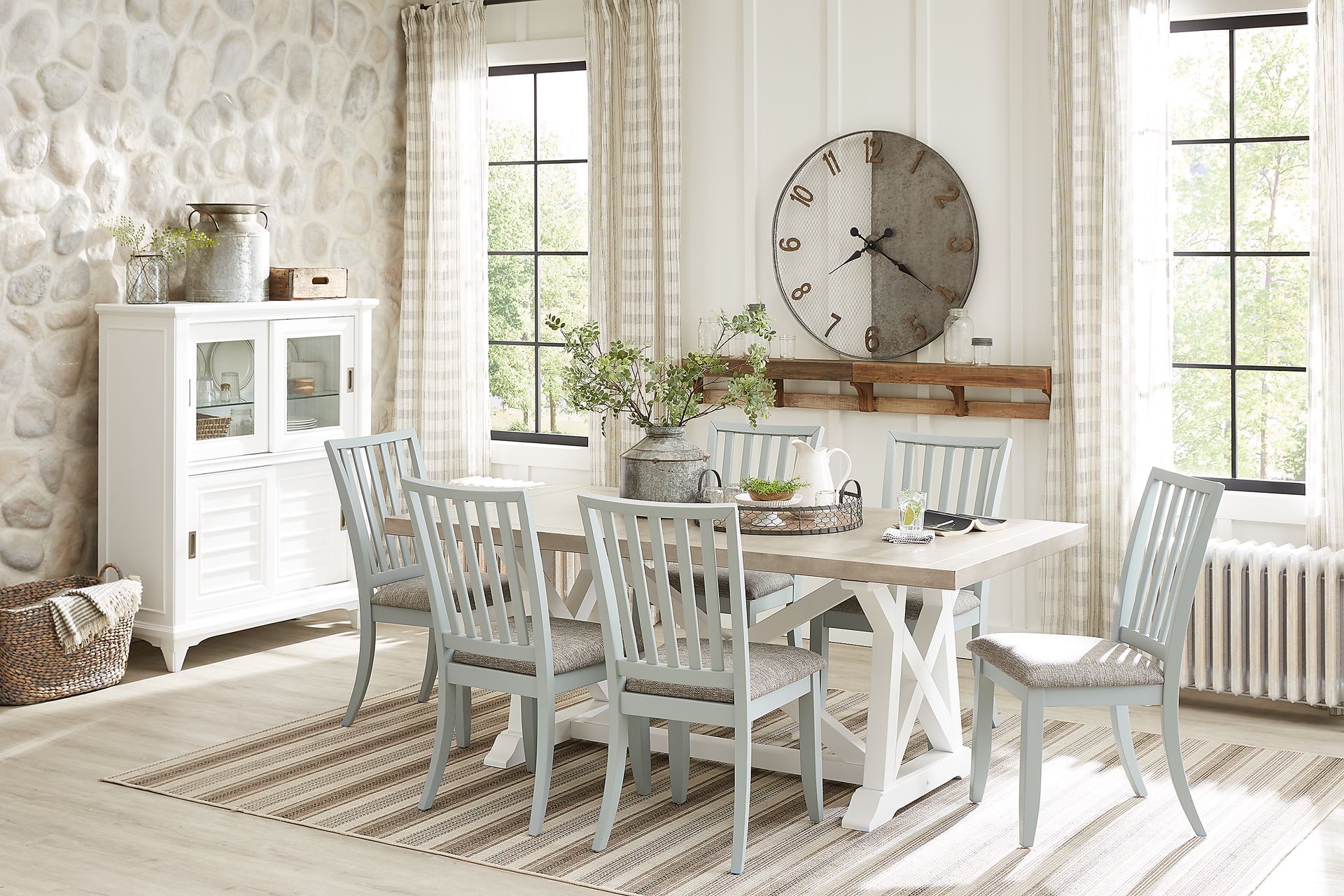 Hilton Head White 5 Pc Trestle Dining Room with Mint Chairs - Image 1