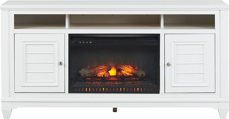 Hilton Head White 66 in. Console with Electric Log Fireplace