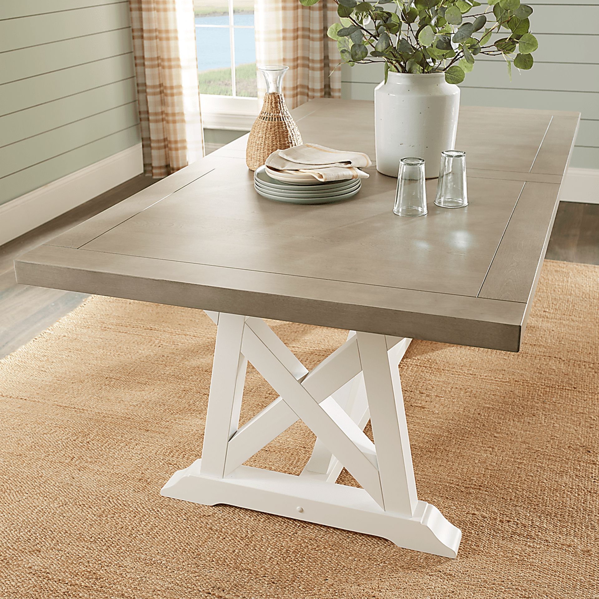 Hilton Head White 5 Pc Trestle Dining Room with Mint Chairs - Image 3