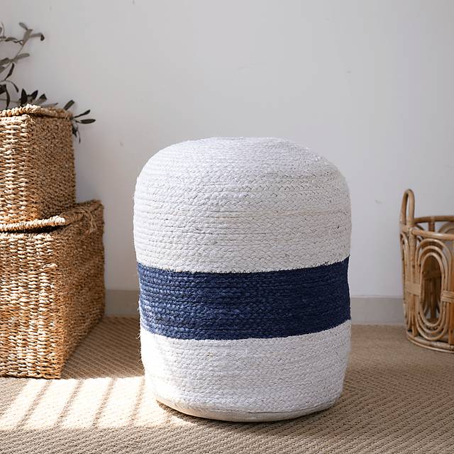 Himere White/Navy Pouf - Thumbnail - Image 2