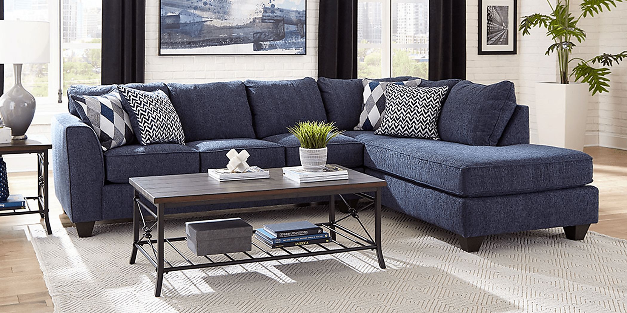 Living spaces on sale blue sectional