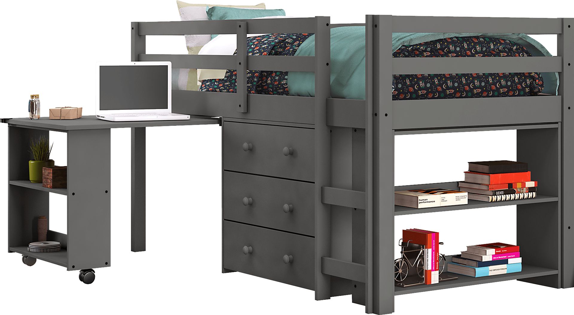 Hollis Ridge Gray Twin Student Loft Bed with Desk, Chest and Bookcase - Image 2