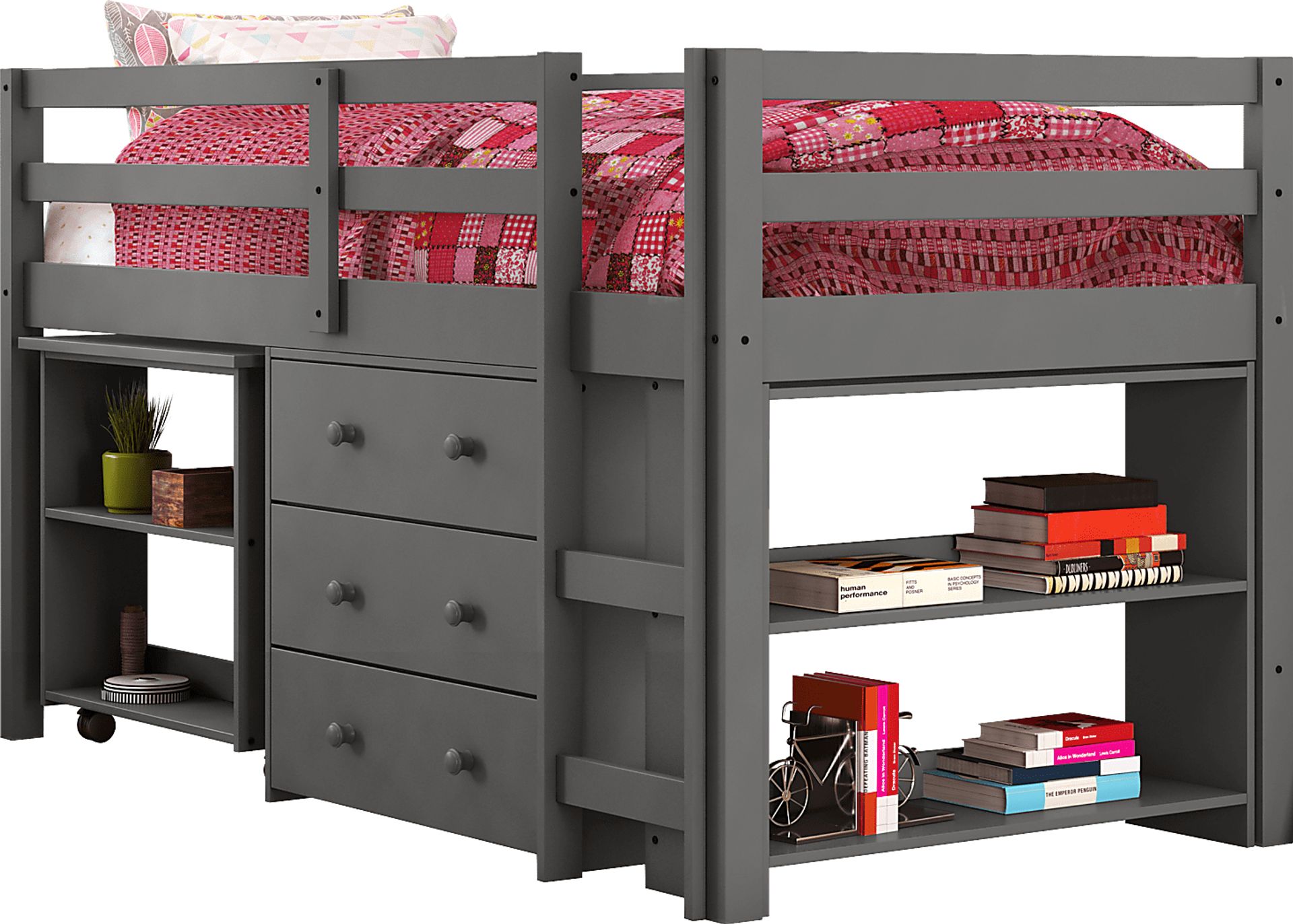 Hollis Ridge Gray Twin Student Loft Bed with Desk, Chest and Bookcase - Image 3
