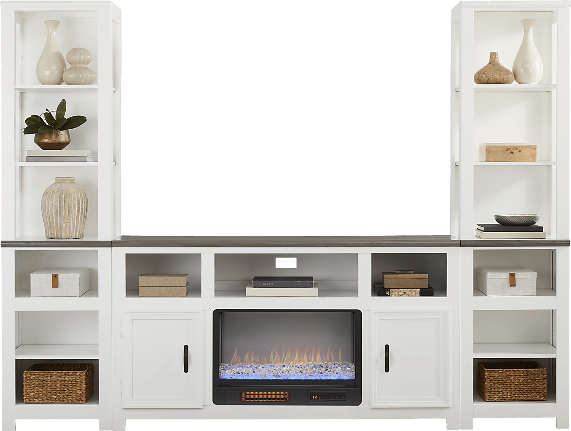 Hollow Ridge White 3 Pc Wall Unit with 63 in. Console and Electric Fireplace - Image 2