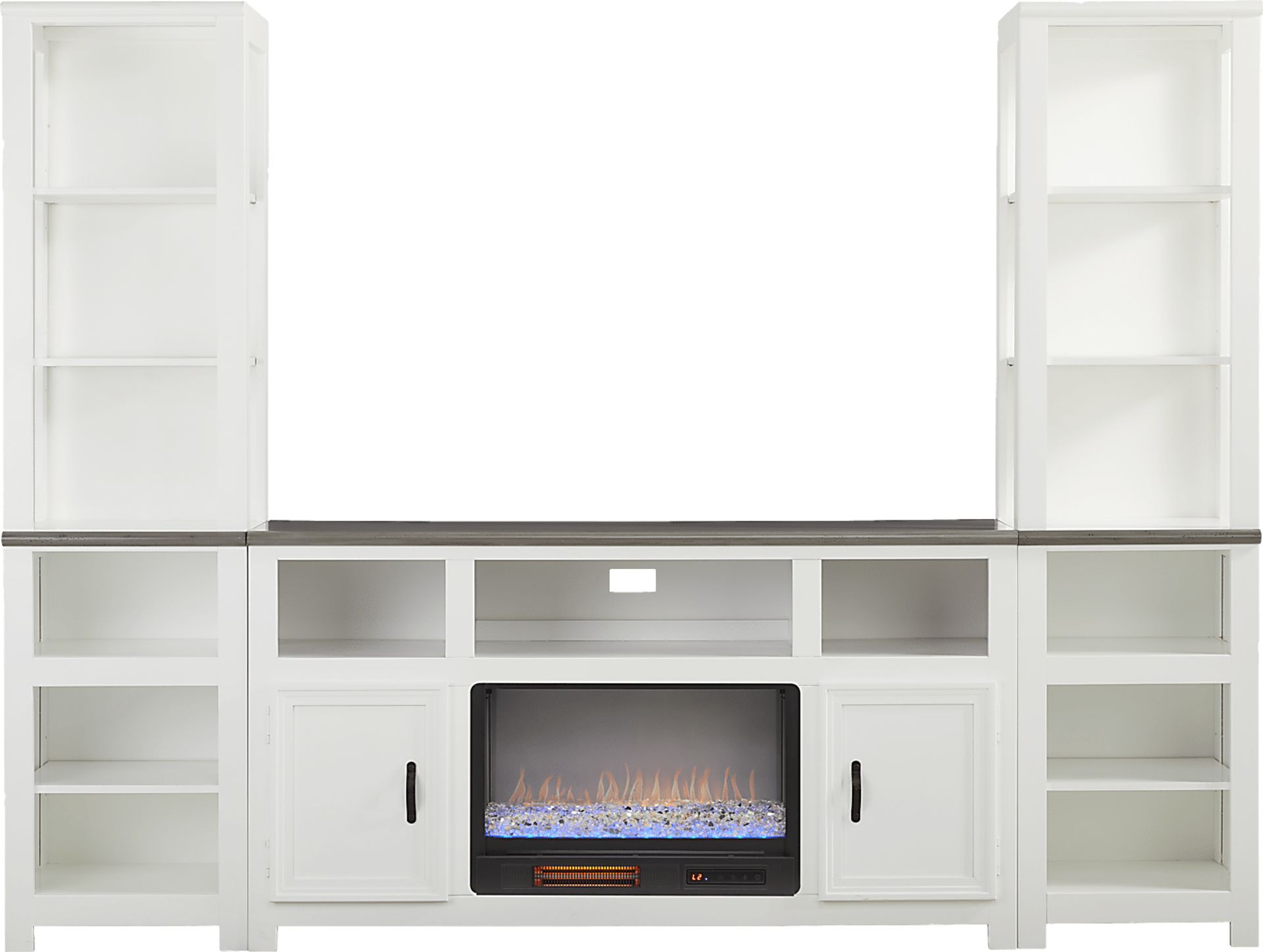 Hollow Ridge White 3 Pc Wall Unit with 63 in. Console and Electric Fireplace - Image 1