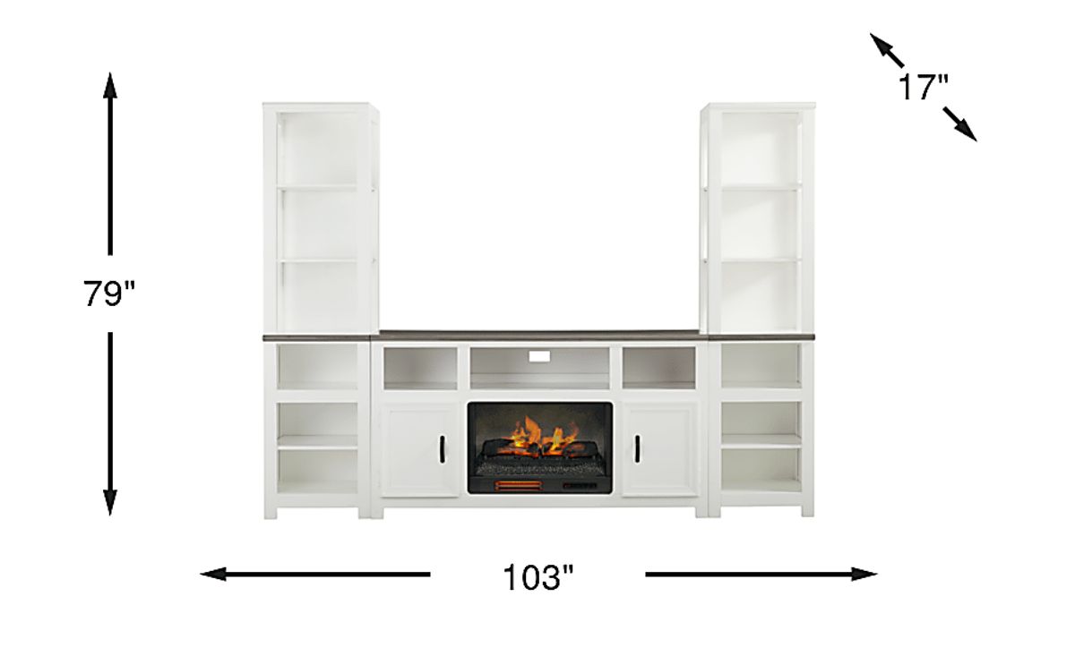 Hollow Ridge White 3 Pc Wall Unit With Log Fireplace | Rooms to Go