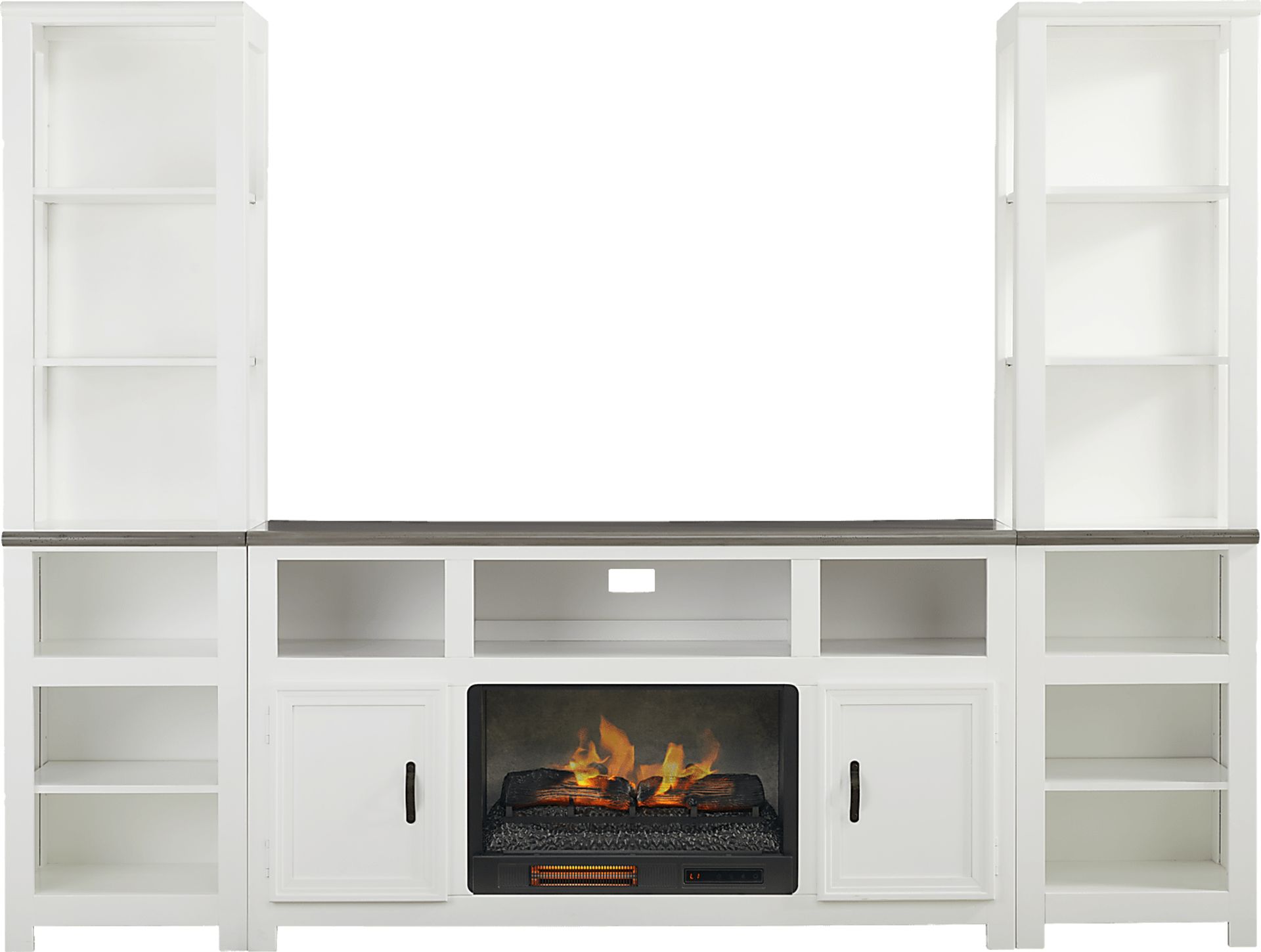 Hollow Ridge White 3 Pc Wall Unit with 63 in. Console and Electric Log Fireplace - Image 1
