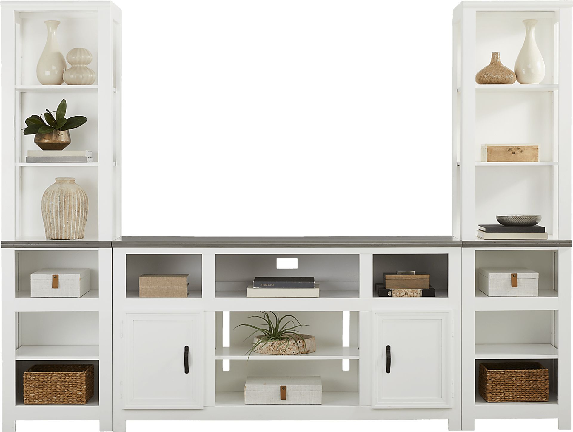 Hollow Ridge White 3 Pc Wall Unit with 63 in. Console - Image 2