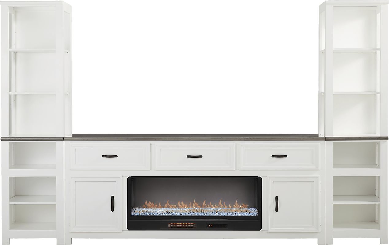 Hollow Ridge White 3 Pc Wall Unit with 84 in. Console and Electric Fireplace