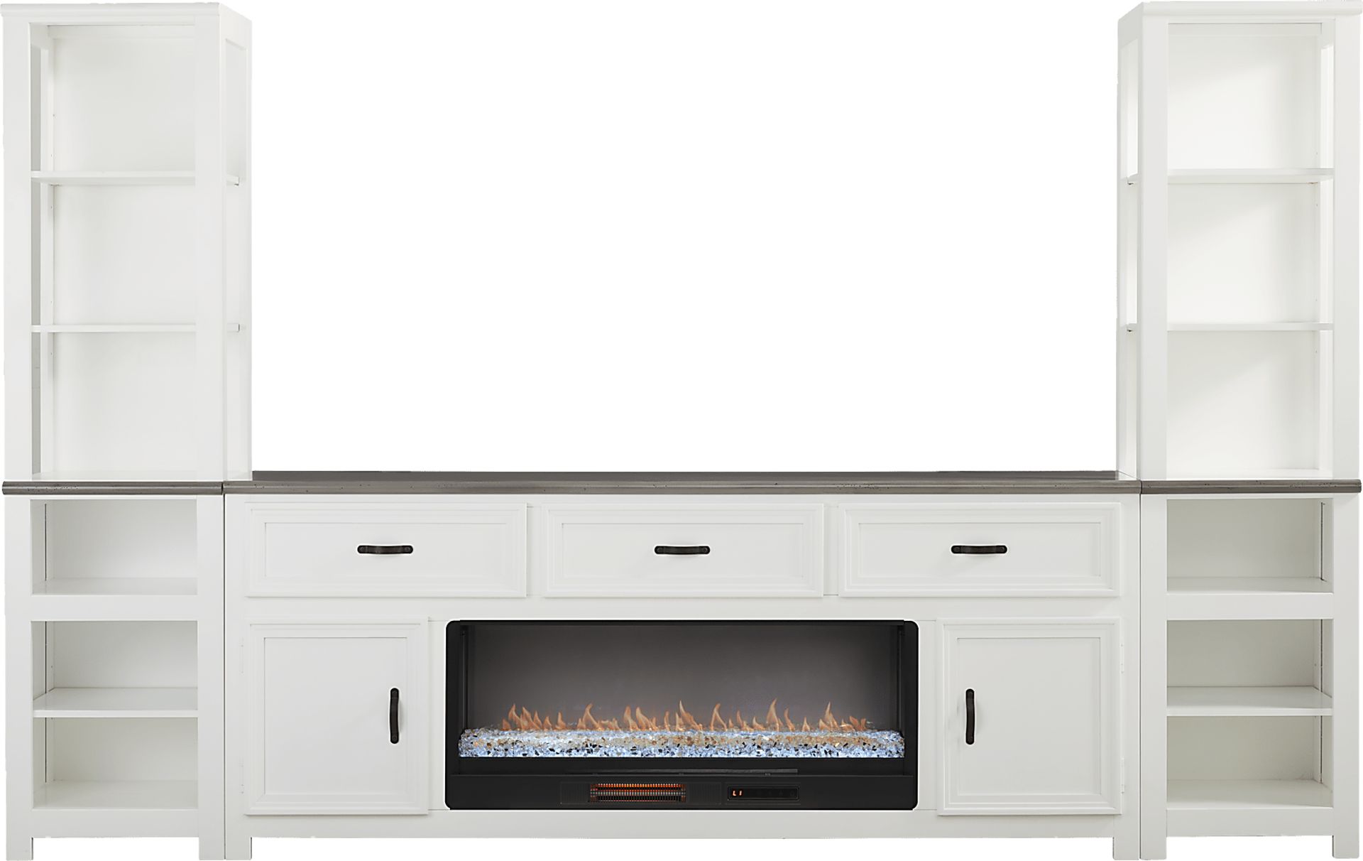 Hollow Ridge White 3 Pc Wall Unit with 84 in. Console and Electric Fireplace - Image 1