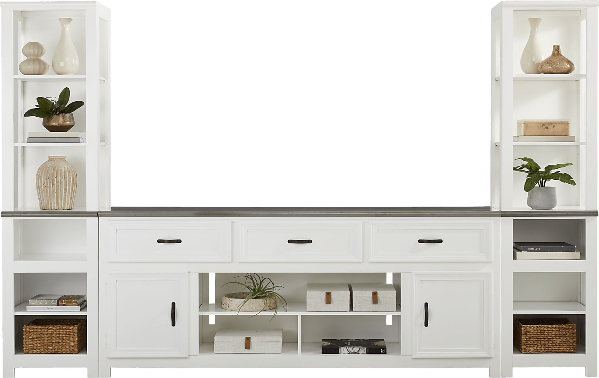 Hollow Ridge White 3 Pc Wall Unit with 84 in. Console - Image 2