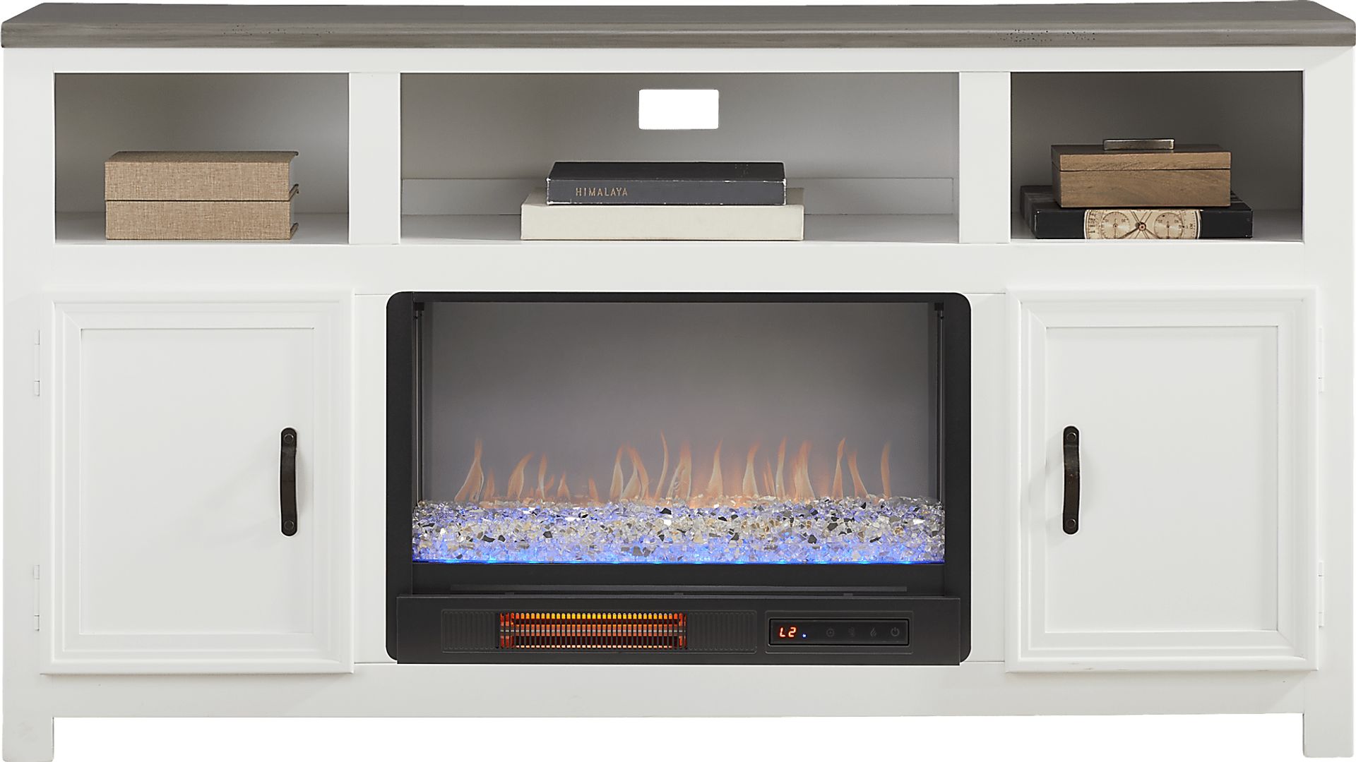 Hollow Ridge White 63 in. Console with Electric Fireplace - Image 2