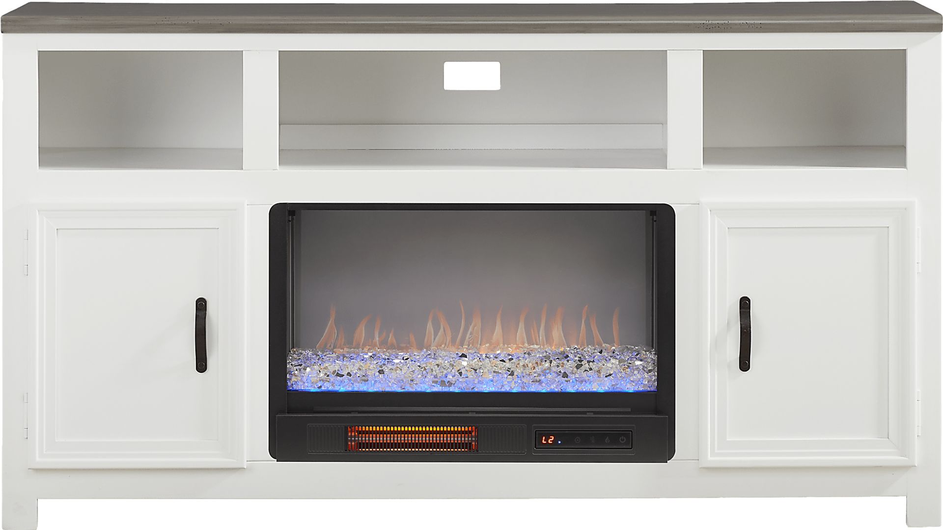 Hollow Ridge White 63 in. Console with Electric Fireplace - Image 1