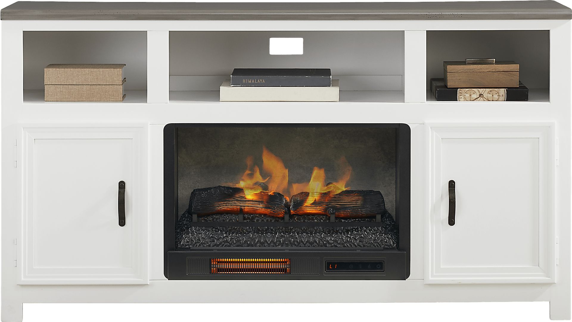 Hollow Ridge White 63 in. Console with Electric Log Fireplace - Image 2