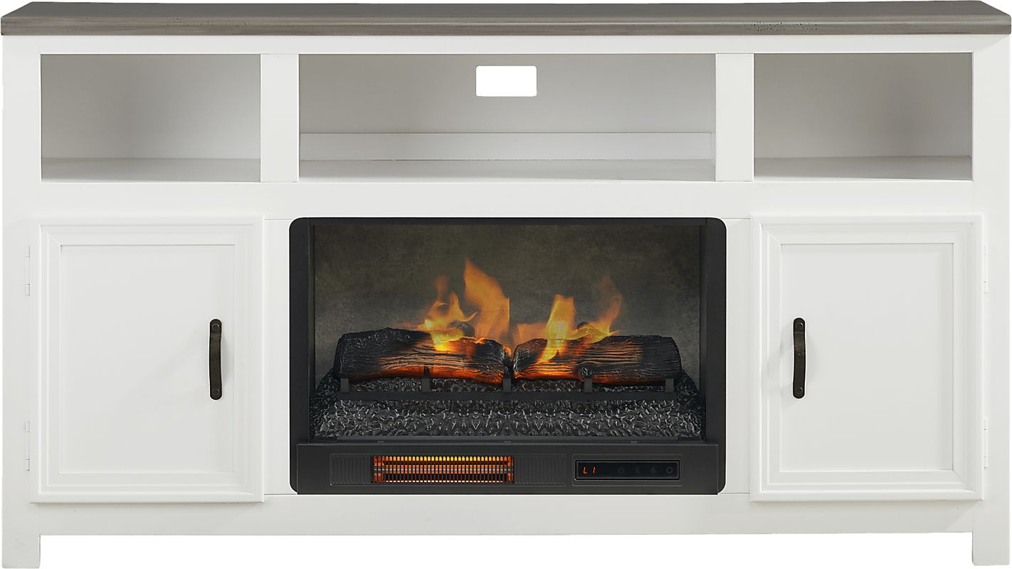 Hollow Ridge White 63 in. Console with Electric Log Fireplace