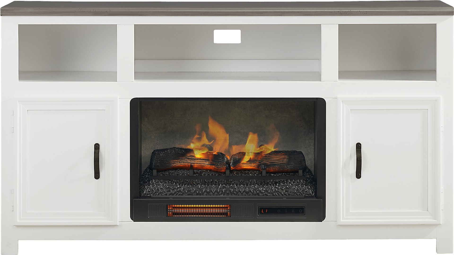 Hollow Ridge White 63 in. Console with Electric Log Fireplace - Image 1