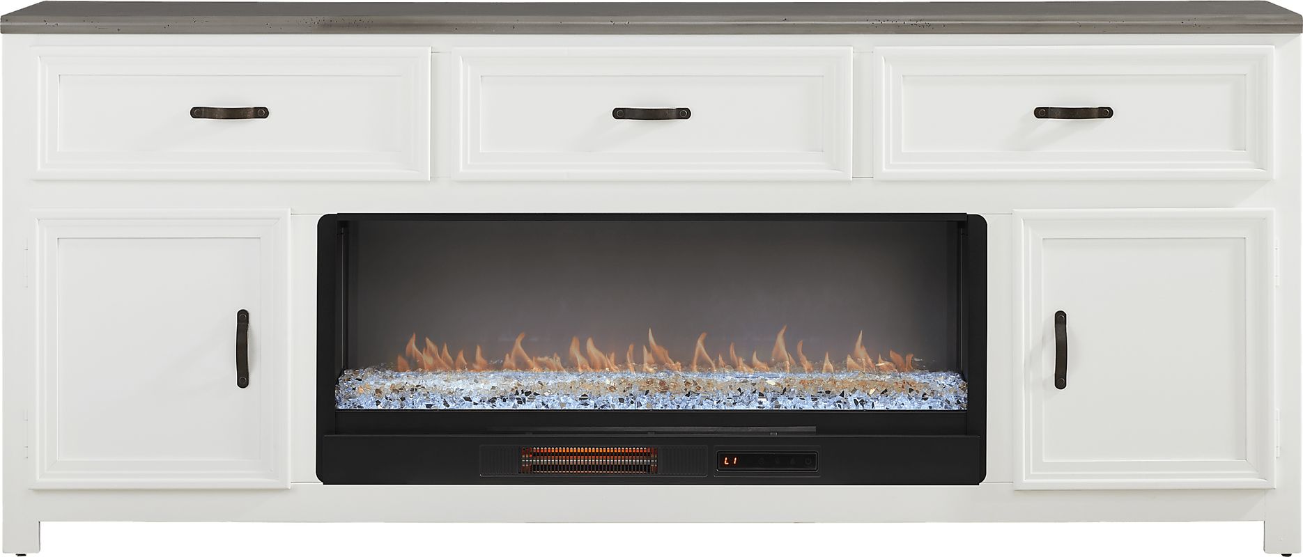 Hollow Ridge White 84 in. Console with Electric Fireplace