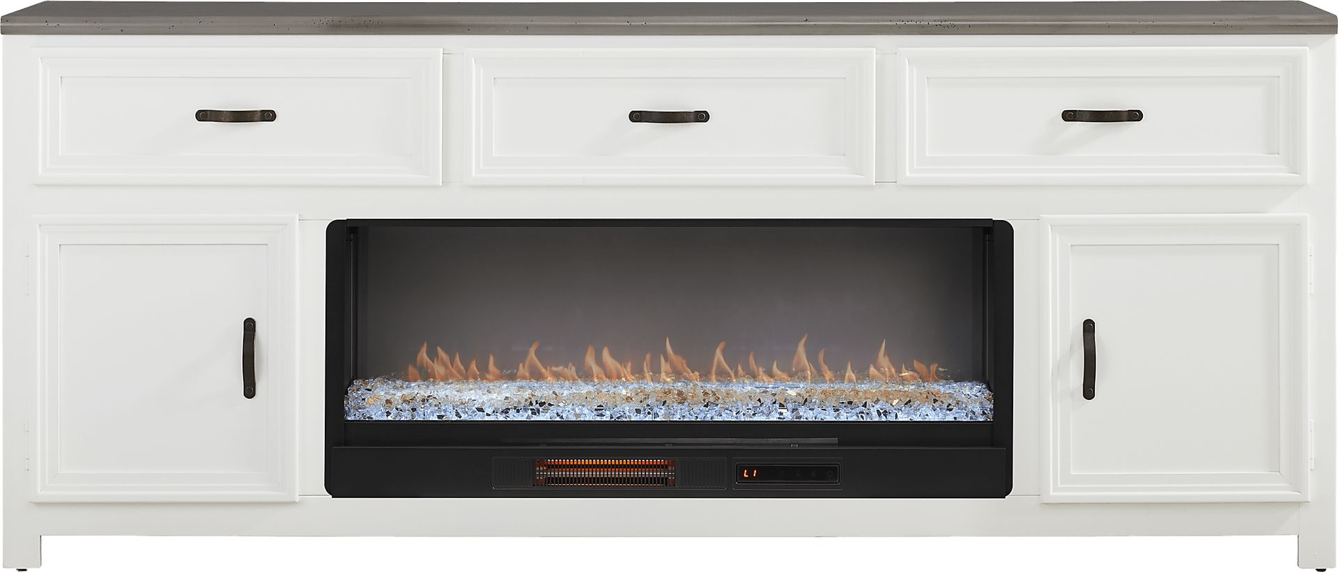 Hollow Ridge White 84 in. Console with Electric Fireplace - Image 1