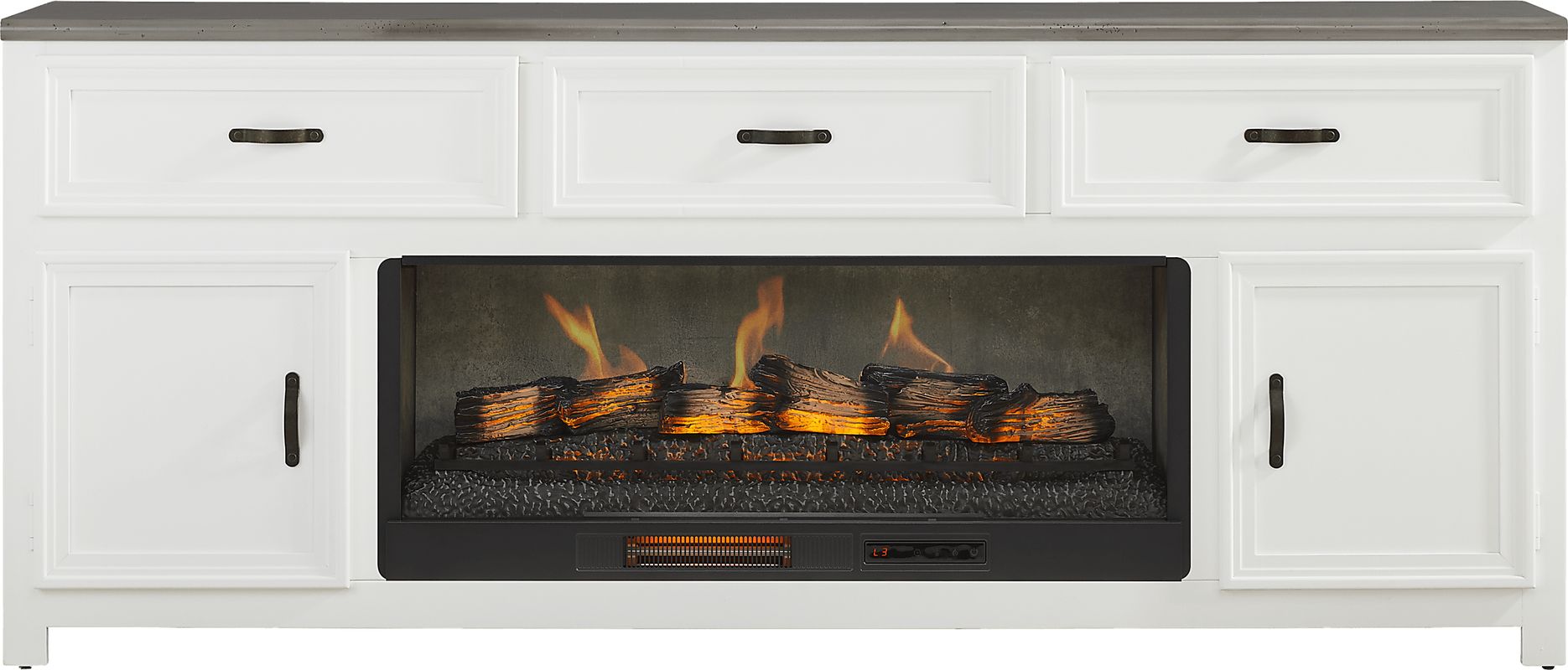 Hollow Ridge White 84 in. Console with Electric Log Fireplace