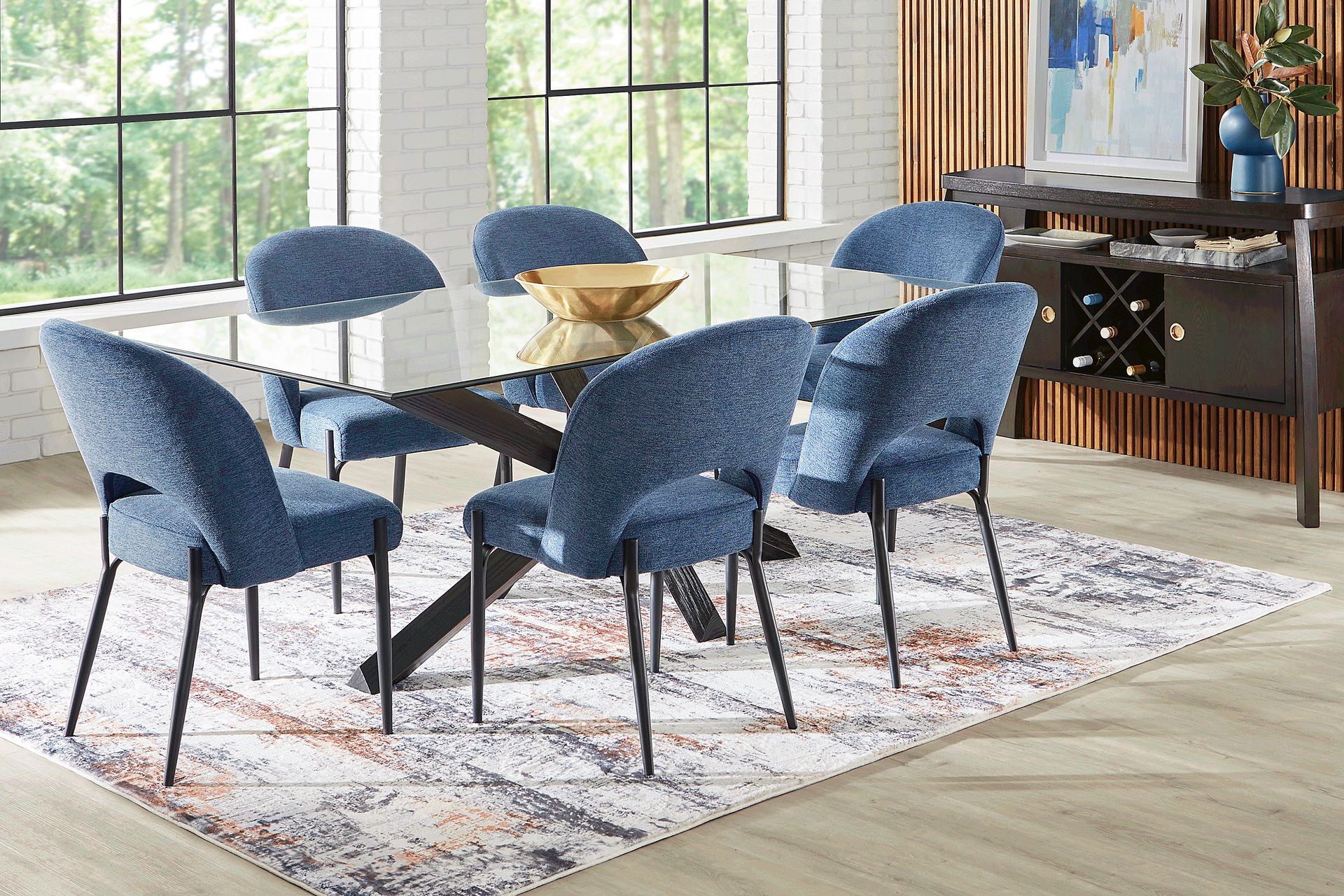 Hollybrooke Black 5 Pc Dining Room with Blue Chairs - Image 1