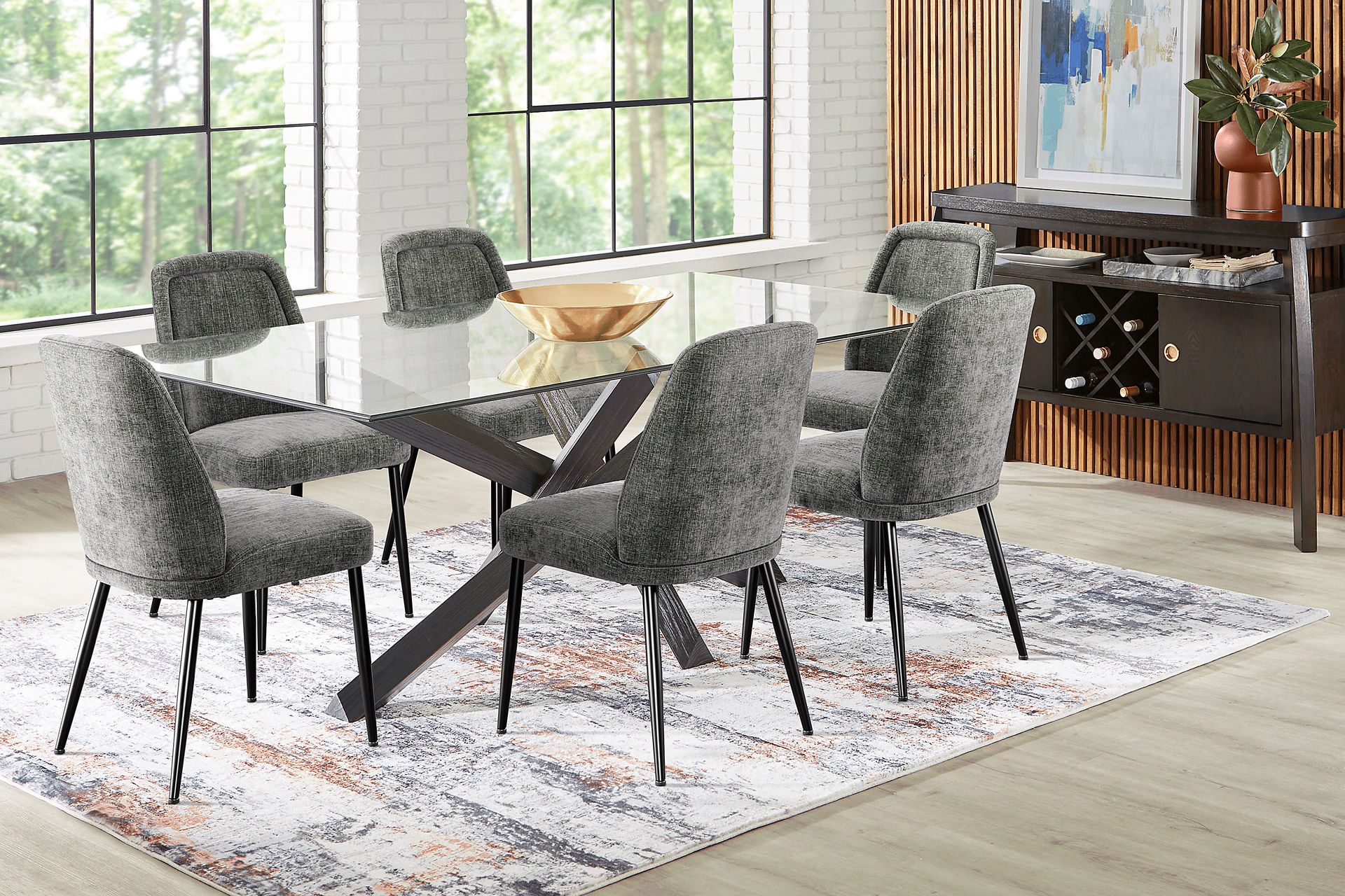 Hollybrooke Black 5 Pc Dining Room with Charcoal Chairs - Image 1