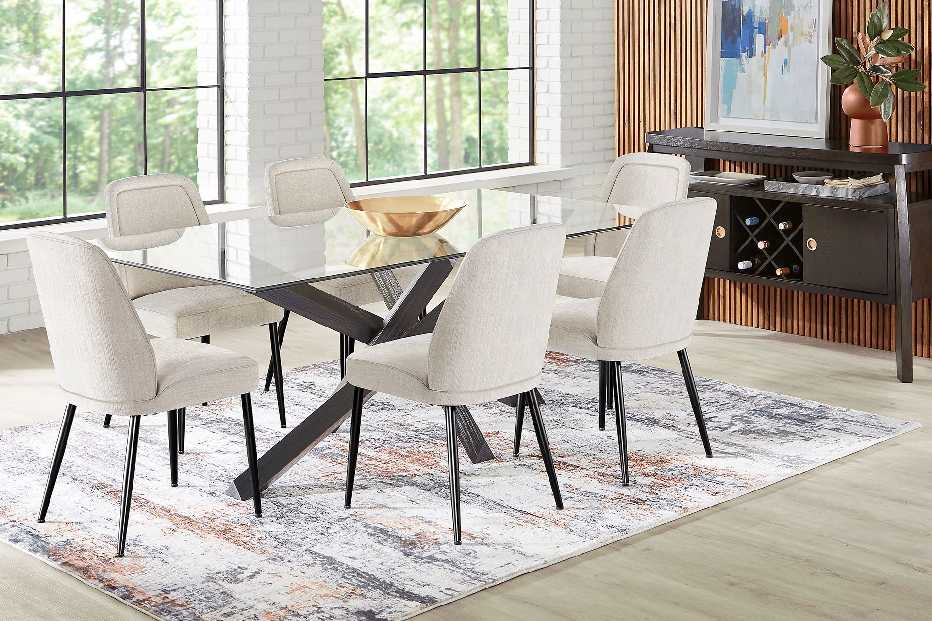 Hollybrooke Black 5 Pc Dining Room with Ivory Chairs - Image 1