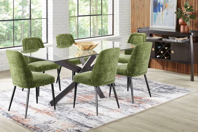 Hollybrooke Black 5 Pc Dining Room with Moss Chairs - Thumbnail - Image 1