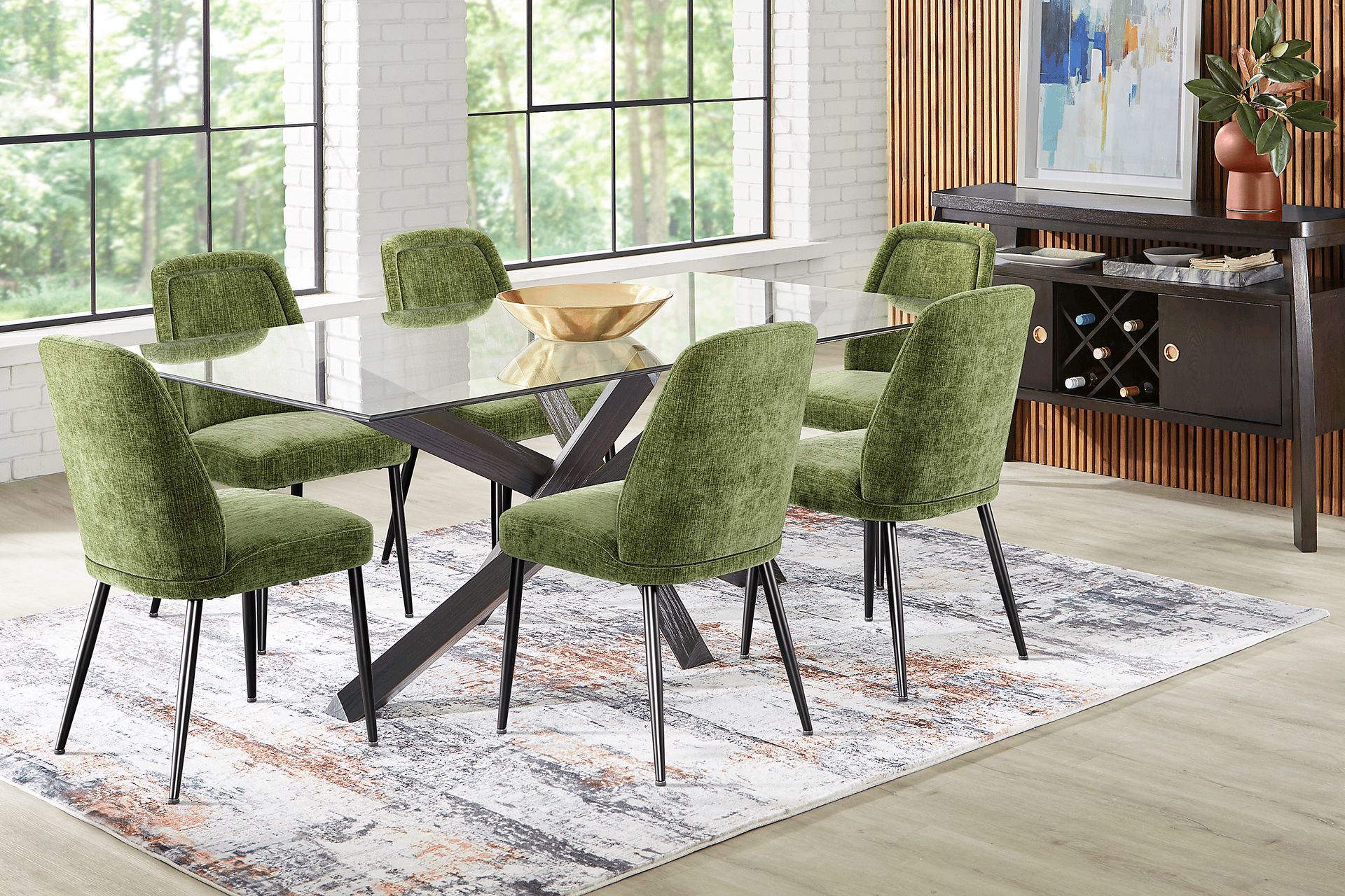 Hollybrooke Black 5 Pc Dining Room with Moss Chairs - Image 1