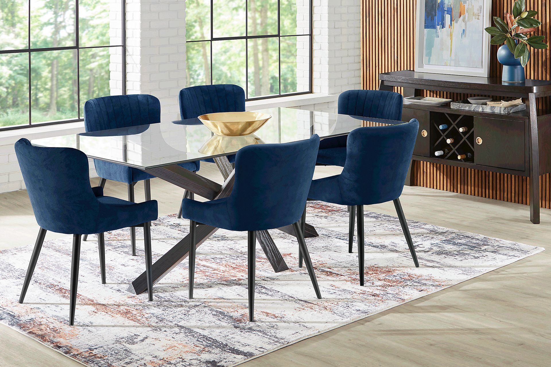 Hollybrooke Black 5 Pc Dining Room with Navy Chairs - Image 1