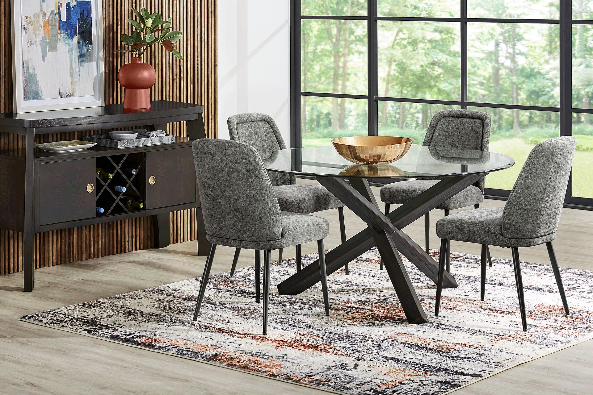 Hollybrooke Black 5 Pc Round Dining Room with Charcoal Chairs - Image 1
