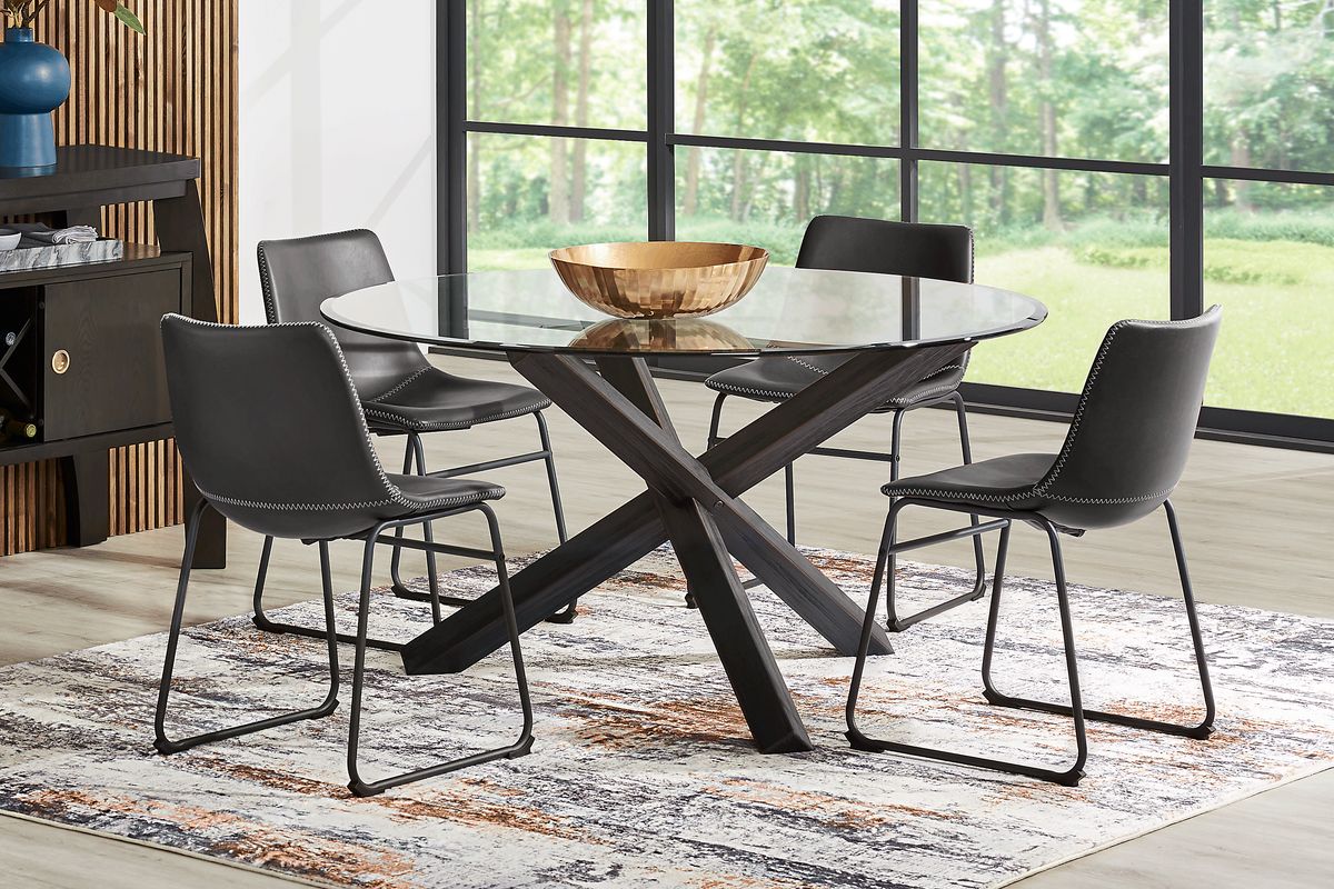 Hollybrooke 5 Pc Black Black,Colors Gray Dining Room Set With Round ...