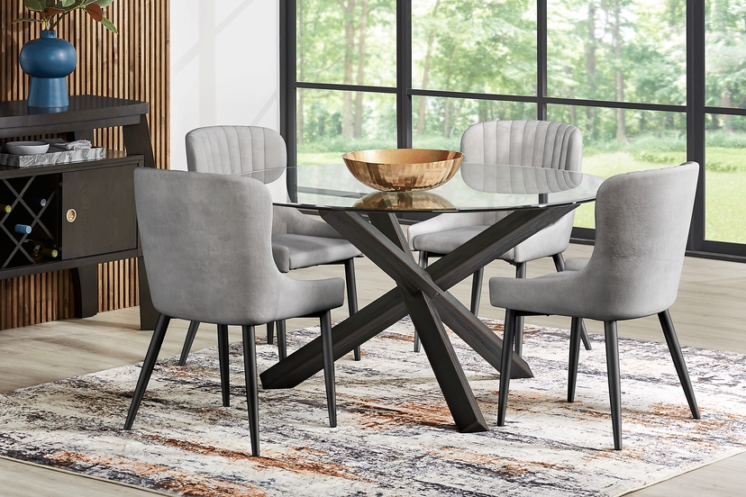 Hollybrooke Black 5 Pc Round Dining Room with Gray Chairs