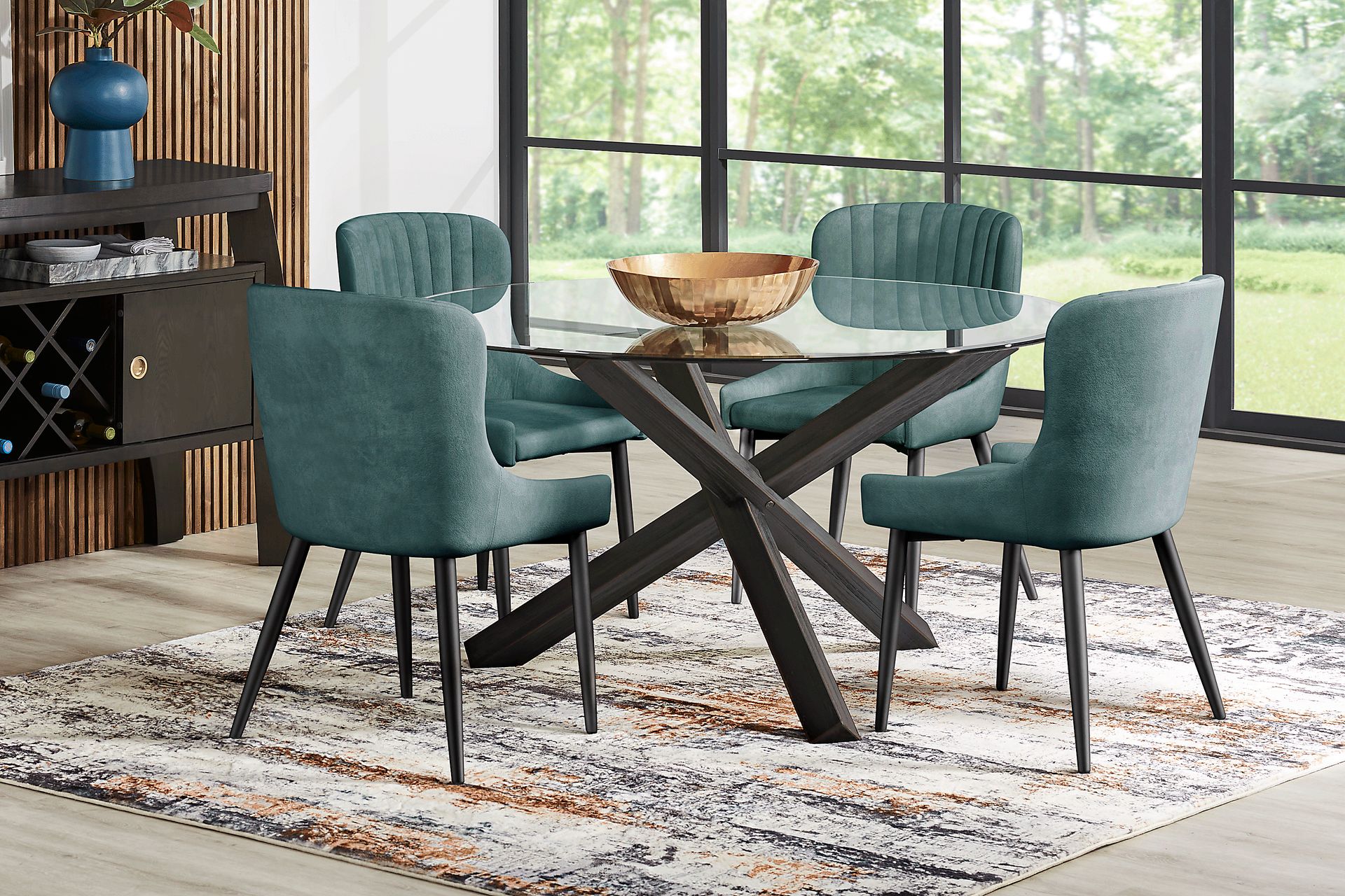 Hollybrooke Black 5 Pc Round Dining Room with Ink Chairs - Image 1