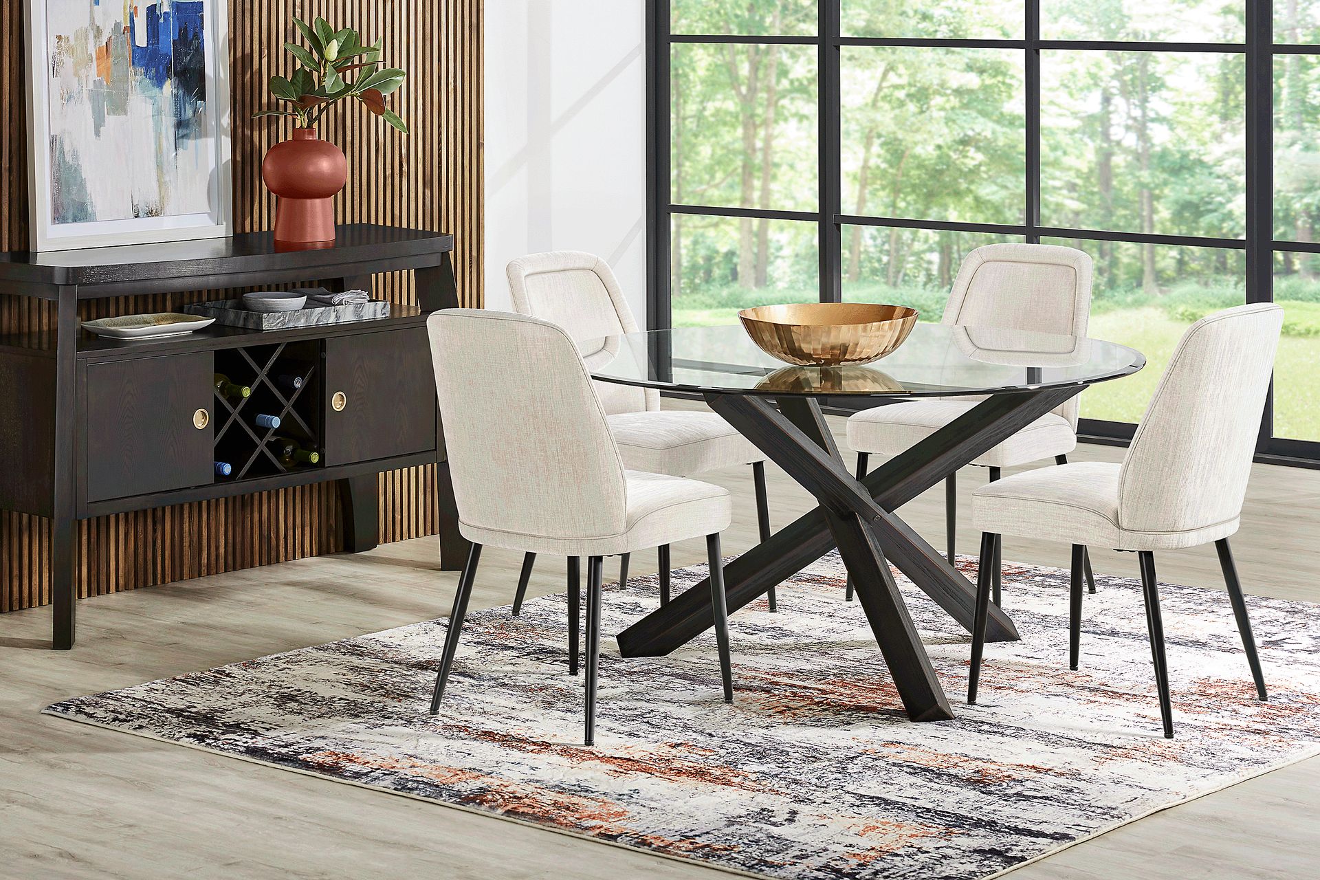 Hollybrooke Black 5 Pc Round Dining Room with Ivory Chairs - Image 1