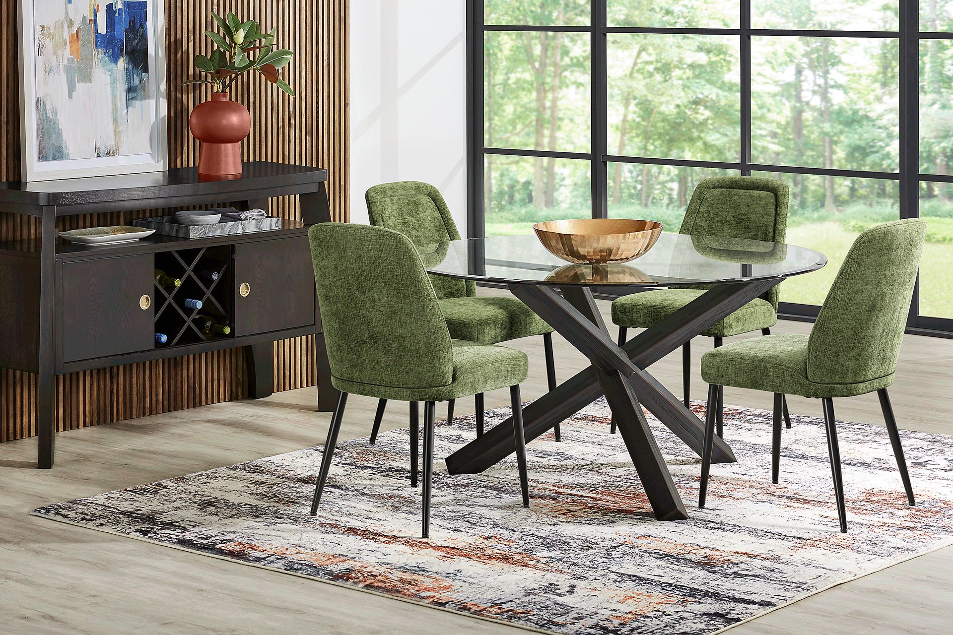 Hollybrooke Black 5 Pc Round Dining Room with Moss Chairs - Image 1