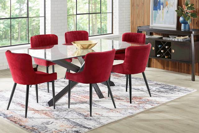 Hollybrooke Black 7 Pc Dining Room with Bordeaux Chairs - Thumbnail - Image 1