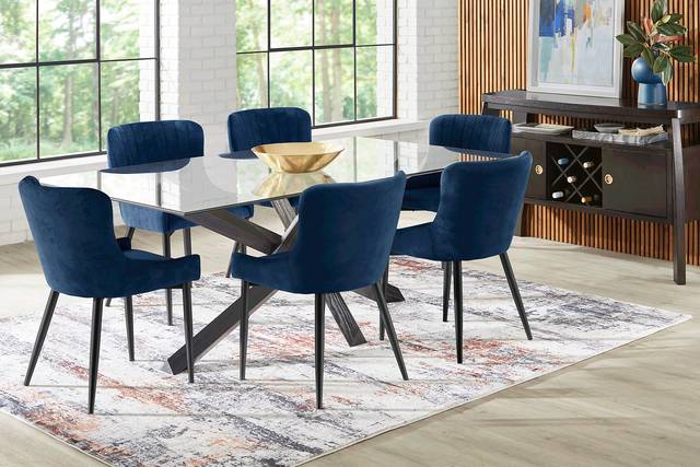 Hollybrooke Black 7 Pc Dining Room with Navy Chairs - Thumbnail - Image 1