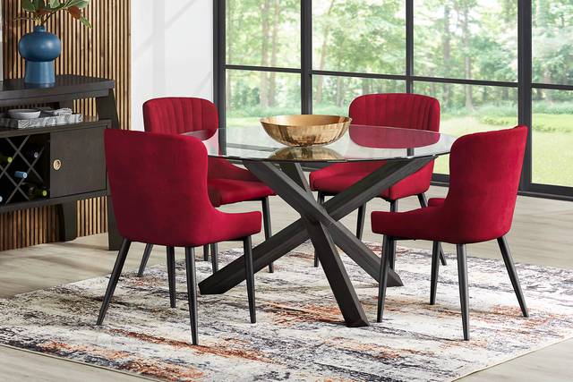 Hollybrooke Black 7 Pc Round Dining Room with Bordeaux Chairs - Thumbnail - Image 1