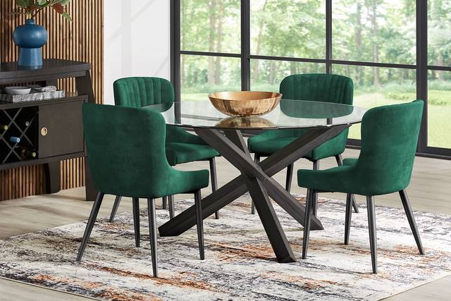 Hollybrooke Black 7 Pc Round Dining Room with Emerald Chairs - Thumbnail - Image 1
