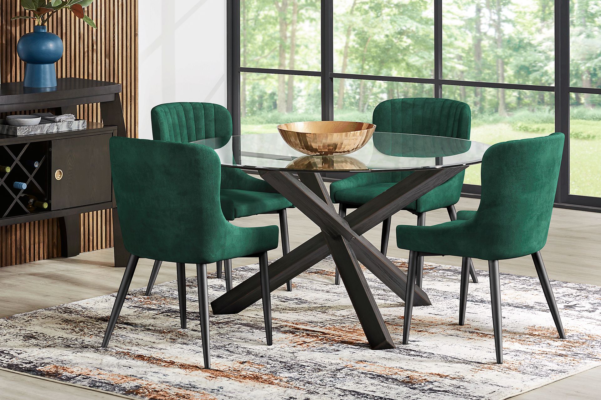 Hollybrooke Black 7 Pc Round Dining Room with Emerald Chairs - Image 1