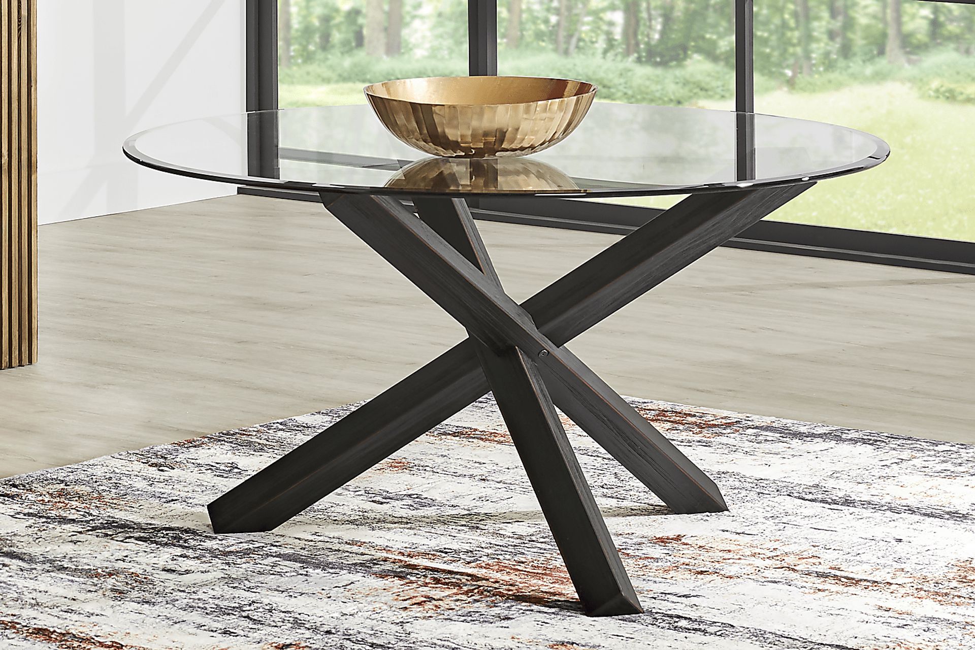 Hollybrooke Black 5 Pc Round Dining Room with Ivory Chairs - Image 3